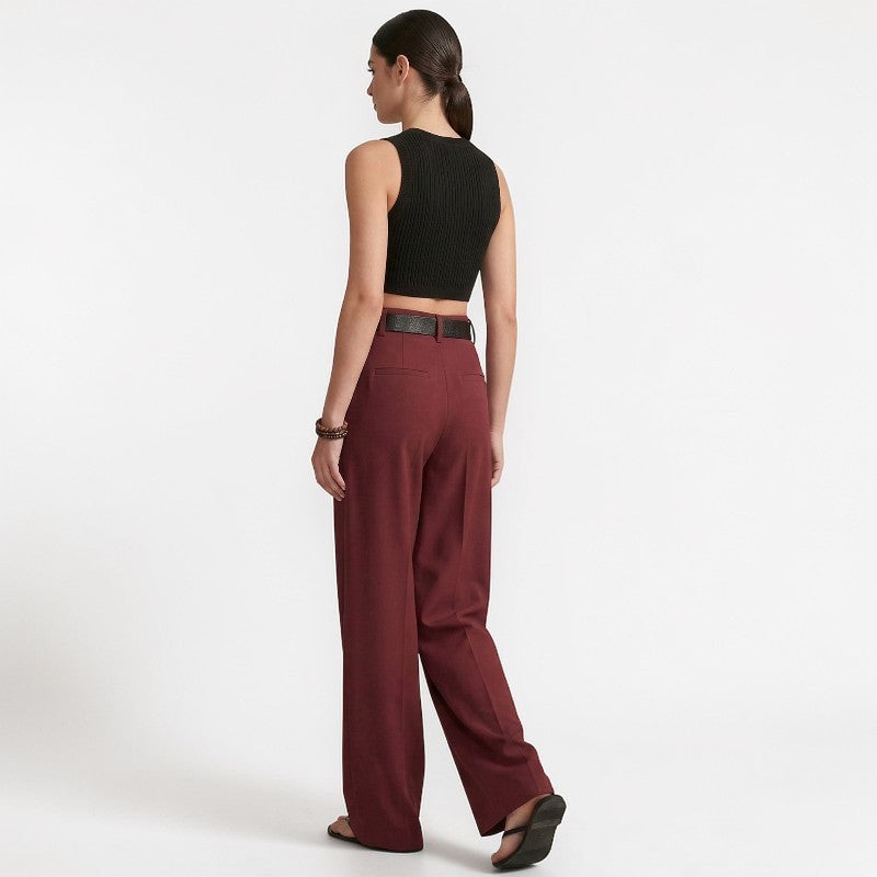 Orvalés |  Pantalon Femme Taille Haute Large, Lignes Nettes et Élégantes