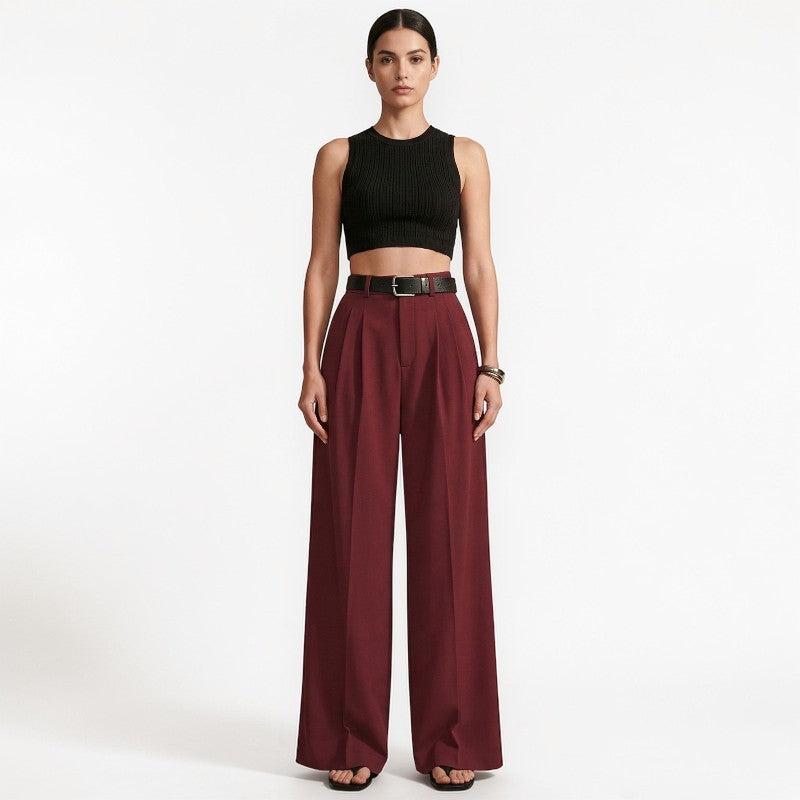 Orvalés |  Pantalon Femme Taille Haute Large, Lignes Nettes et Élégantes