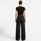Orvalés |  Pantalon Femme Taille Haute Large, Lignes Nettes et Élégantes