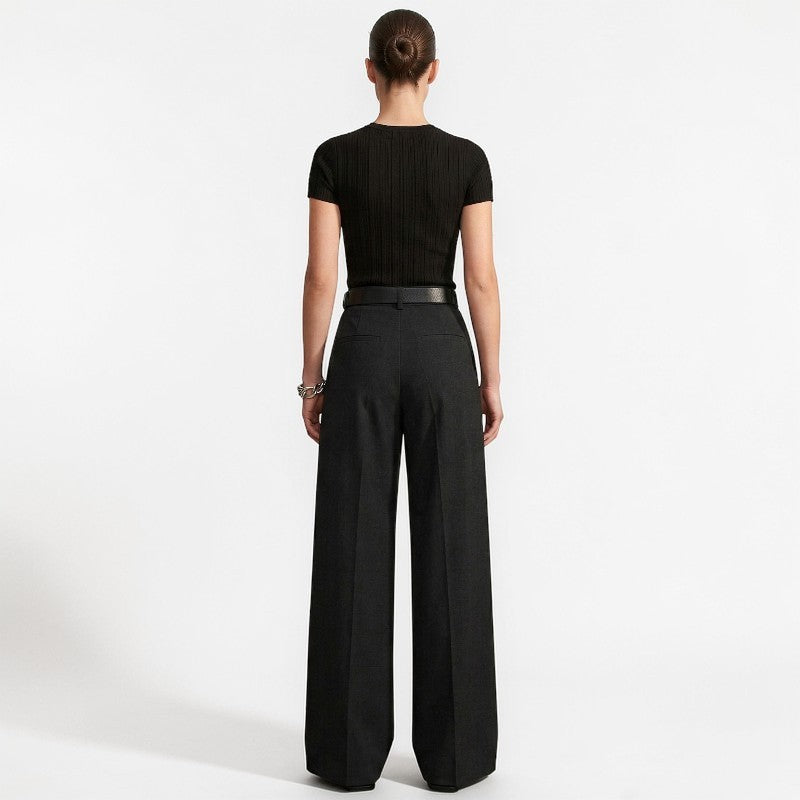 Orvalés |  Pantalon Femme Taille Haute Large, Lignes Nettes et Élégantes