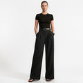 Orvalés |  Pantalon Femme Taille Haute Large, Lignes Nettes et Élégantes