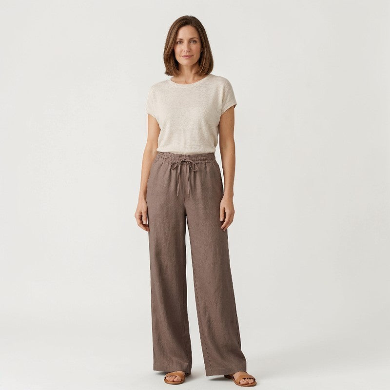 Orvalés | Pantalon Été Femme Lin Coupe Large Taille Haute
