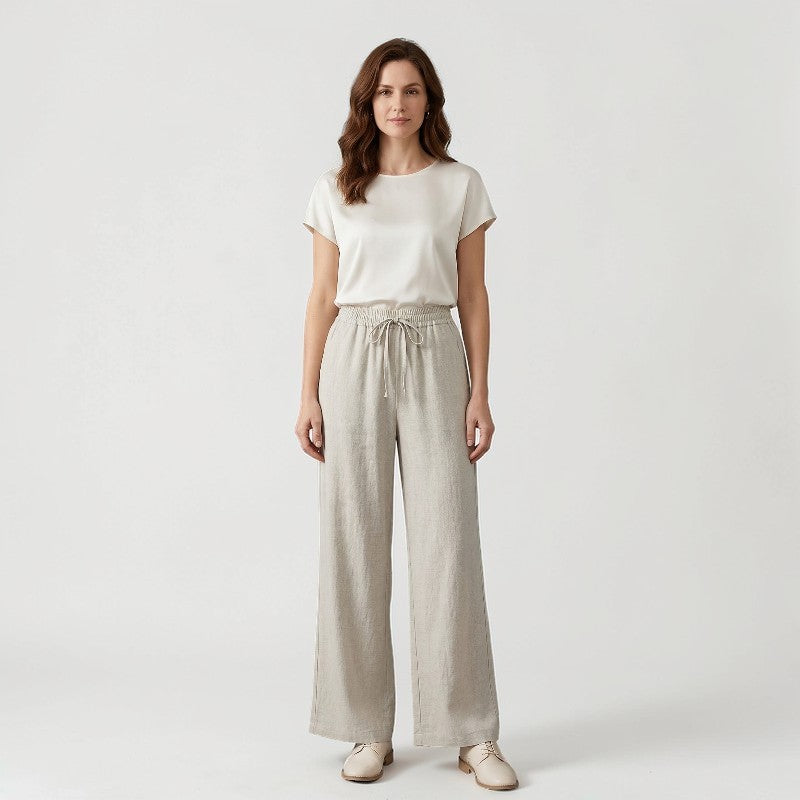 Orvalés | Pantalon Été Femme Lin Coupe Large Taille Haute