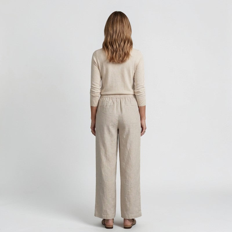 Orvalés | Pantalon Femme Lin Coupe Facile Taille Élastique Été Casual