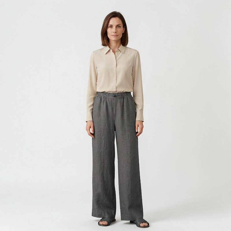 Orvalés | Pantalon Femme Lin Coupe Facile Taille Élastique Été Casual
