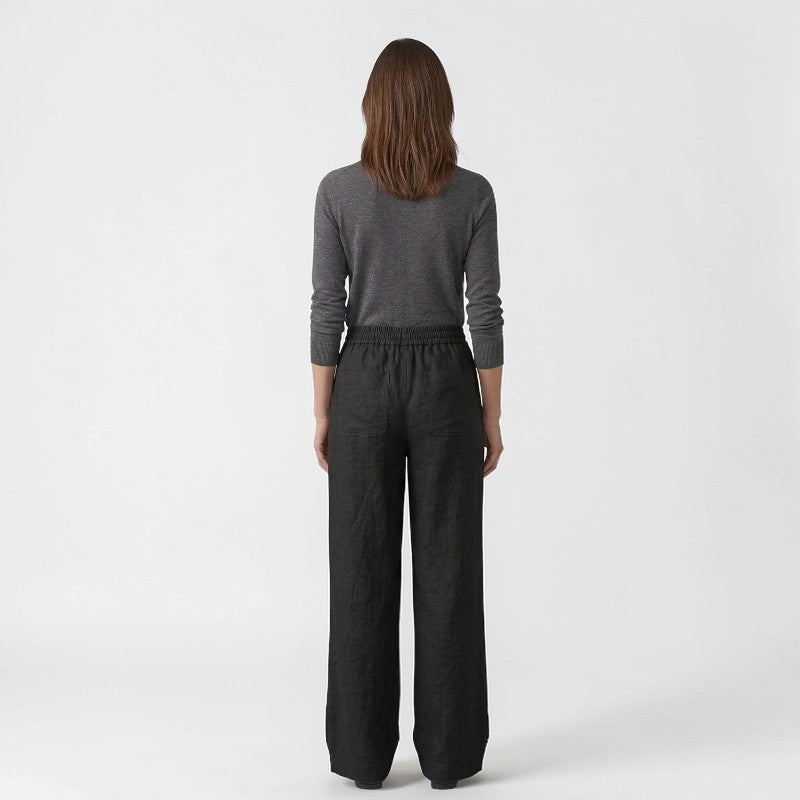 Orvalés | Pantalon Femme Lin Coupe Facile Taille Élastique Été Casual