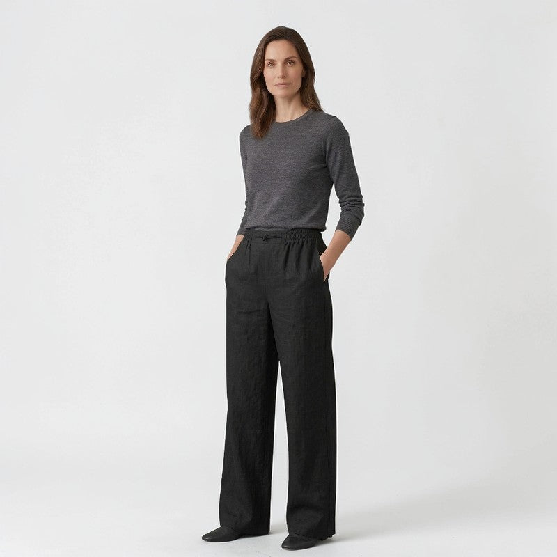 Orvalés | Pantalon Femme Lin Coupe Facile Taille Élastique Été Casual