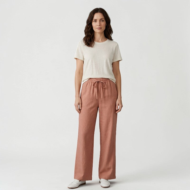 Orvalés | Pantalon Été Femme Lin Coupe Large Taille Haute