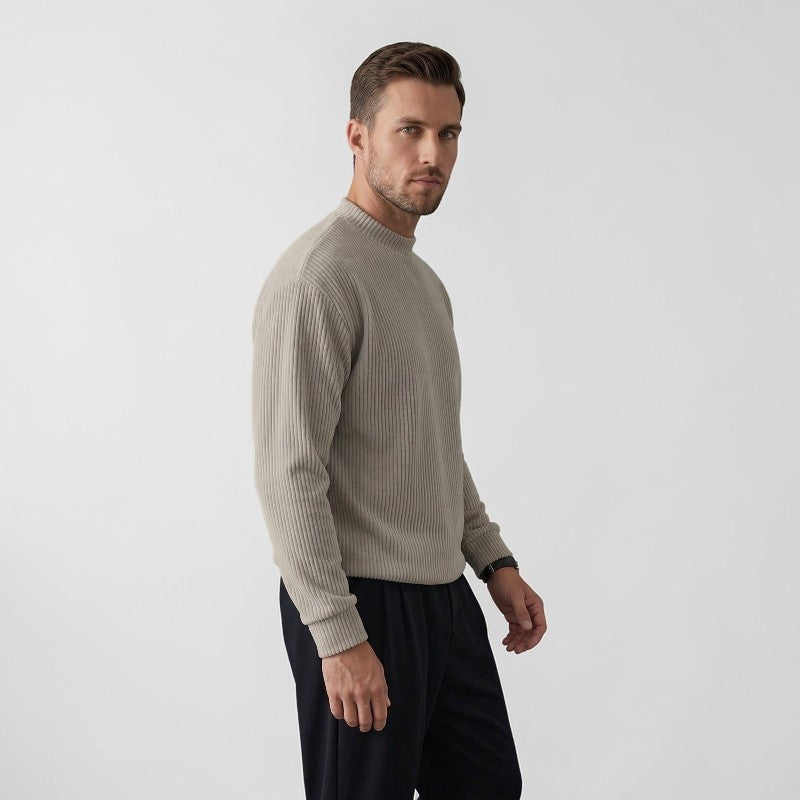 Orvalés | Pull en maille coton intemporel homme col rond côtelé