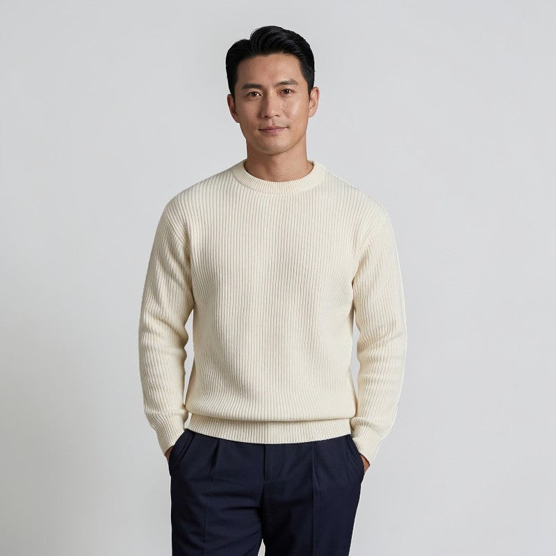 Orvalés | Pull en maille coton intemporel homme col rond côtelé