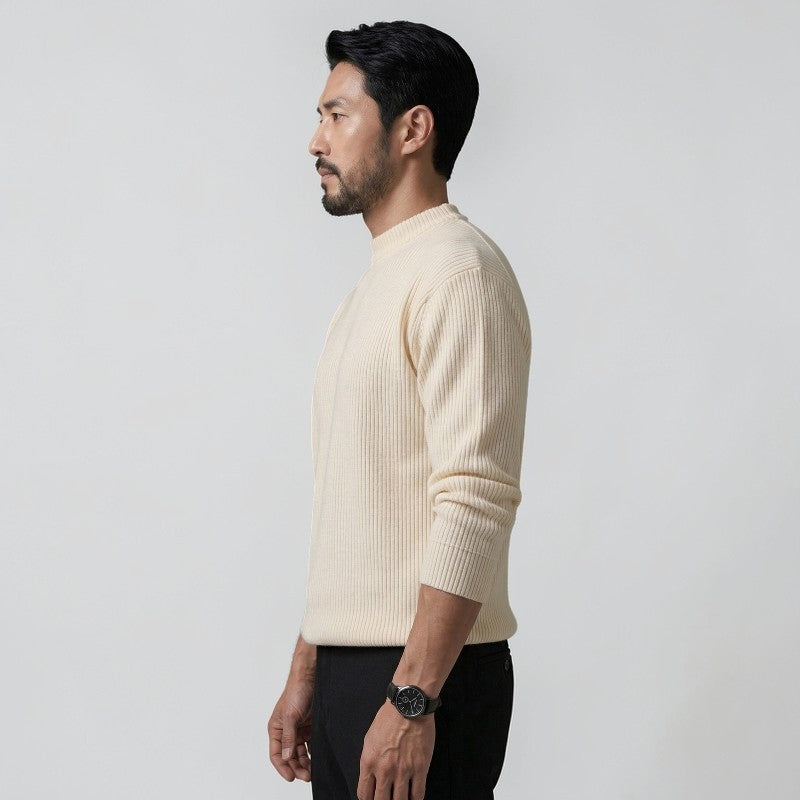 Orvalés | Pull en maille coton intemporel homme col rond côtelé