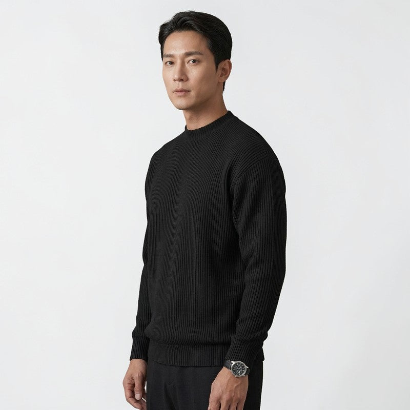 Orvalés | Pull en maille coton intemporel homme col rond côtelé
