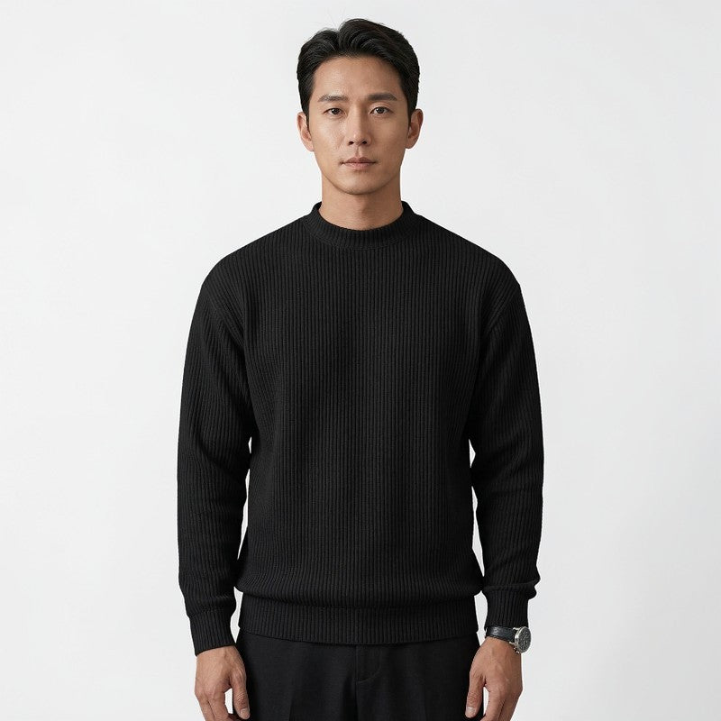 Orvalés | Pull en maille coton intemporel homme col rond côtelé