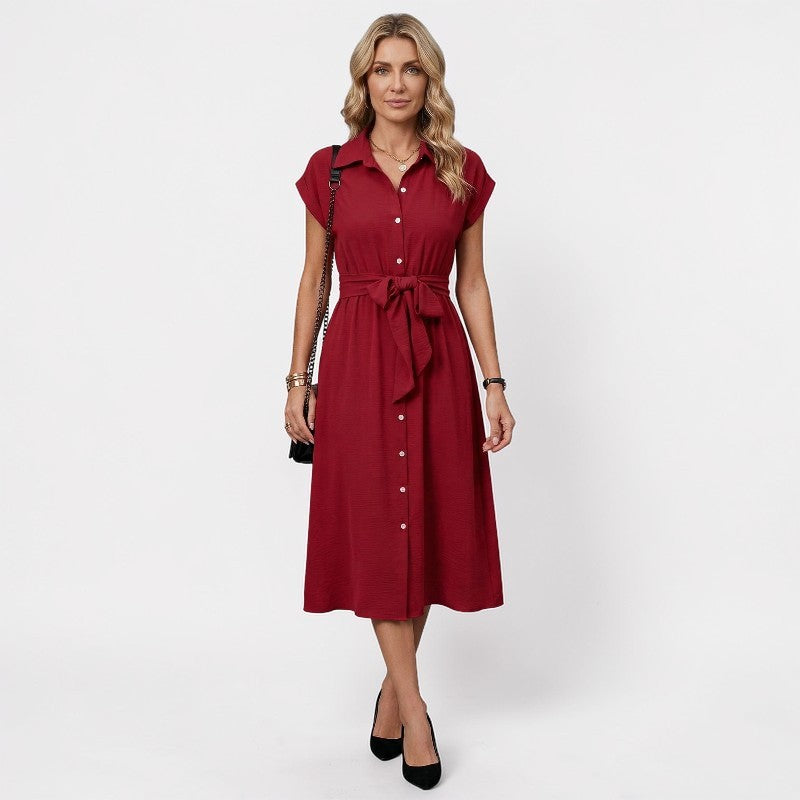 Orvalés | Robe Été Mélange Lin Confort Élégante Manches Courtes