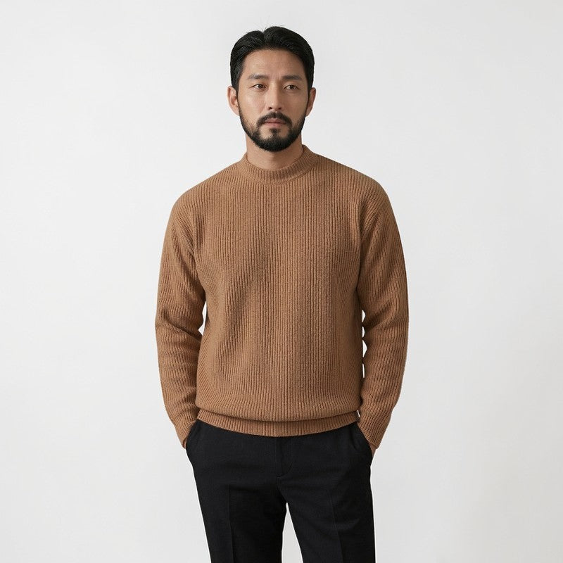 Orvalés | Pull en maille coton intemporel homme col rond côtelé