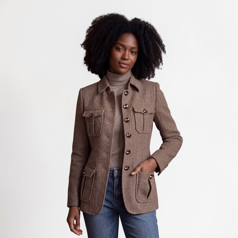 Orvalés | Veste Femme Chevron Laine Confort Manteau Commuter