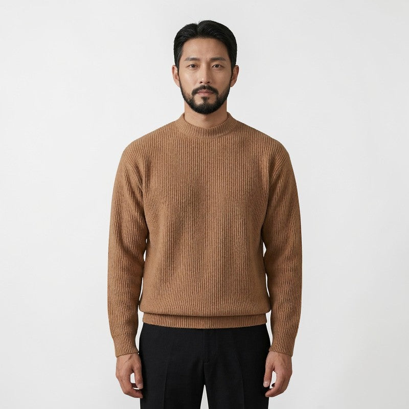 Orvalés | Pull en maille coton intemporel homme col rond côtelé