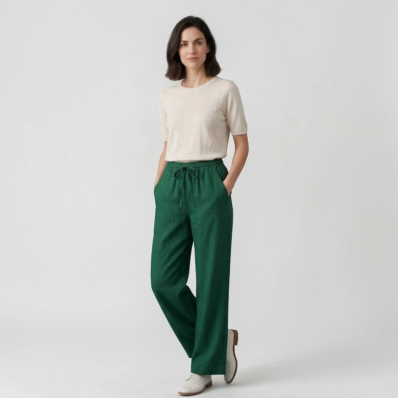 Orvalés | Pantalon Été Femme Lin Coupe Large Taille Haute